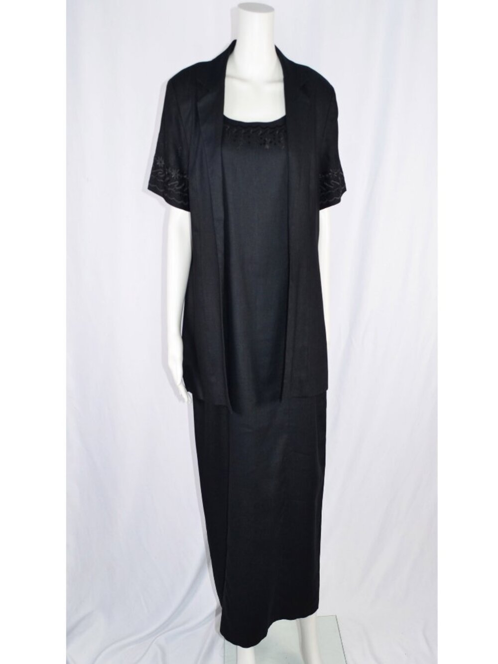 Vintage Spenser Jeremy 100% Linen Sleeveless Dress & Jacket Suit Black Size 12